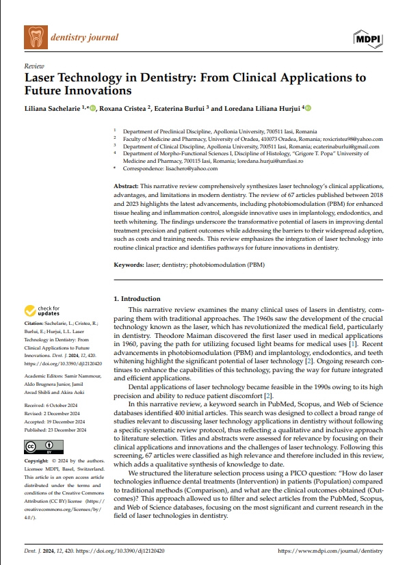 Laser Technology in Dentistry: From Clinical Applications to Future Innovations