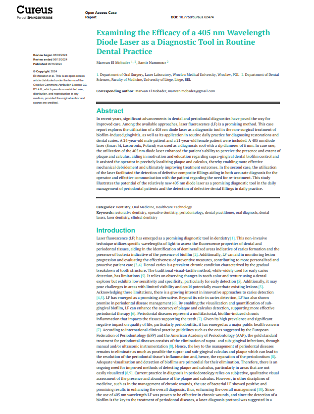 Examining the Efficacy of a 405 nm Wavelength Diode Laser as a Diagnostic Tool in Routine Dental Practice